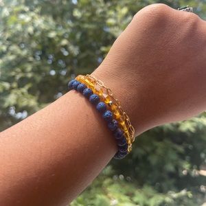 3PCS Set Stacked Bracelet Lava Stone Gold filled